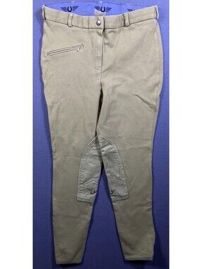 TuffRider Ribb Low Rise Knee Patch Breeches Jodhpurs Tan 32 Equestrian Horse